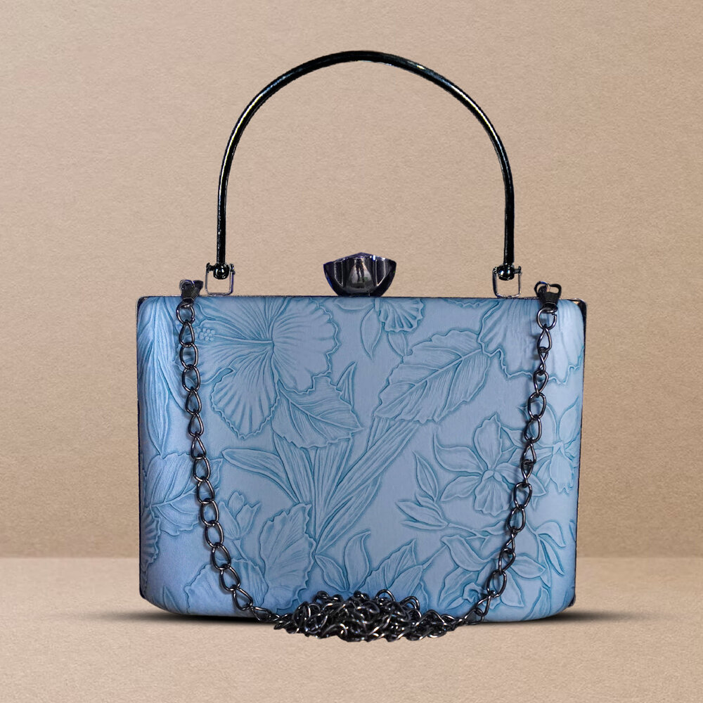 Aqua Blue Metal Diamond Clutch